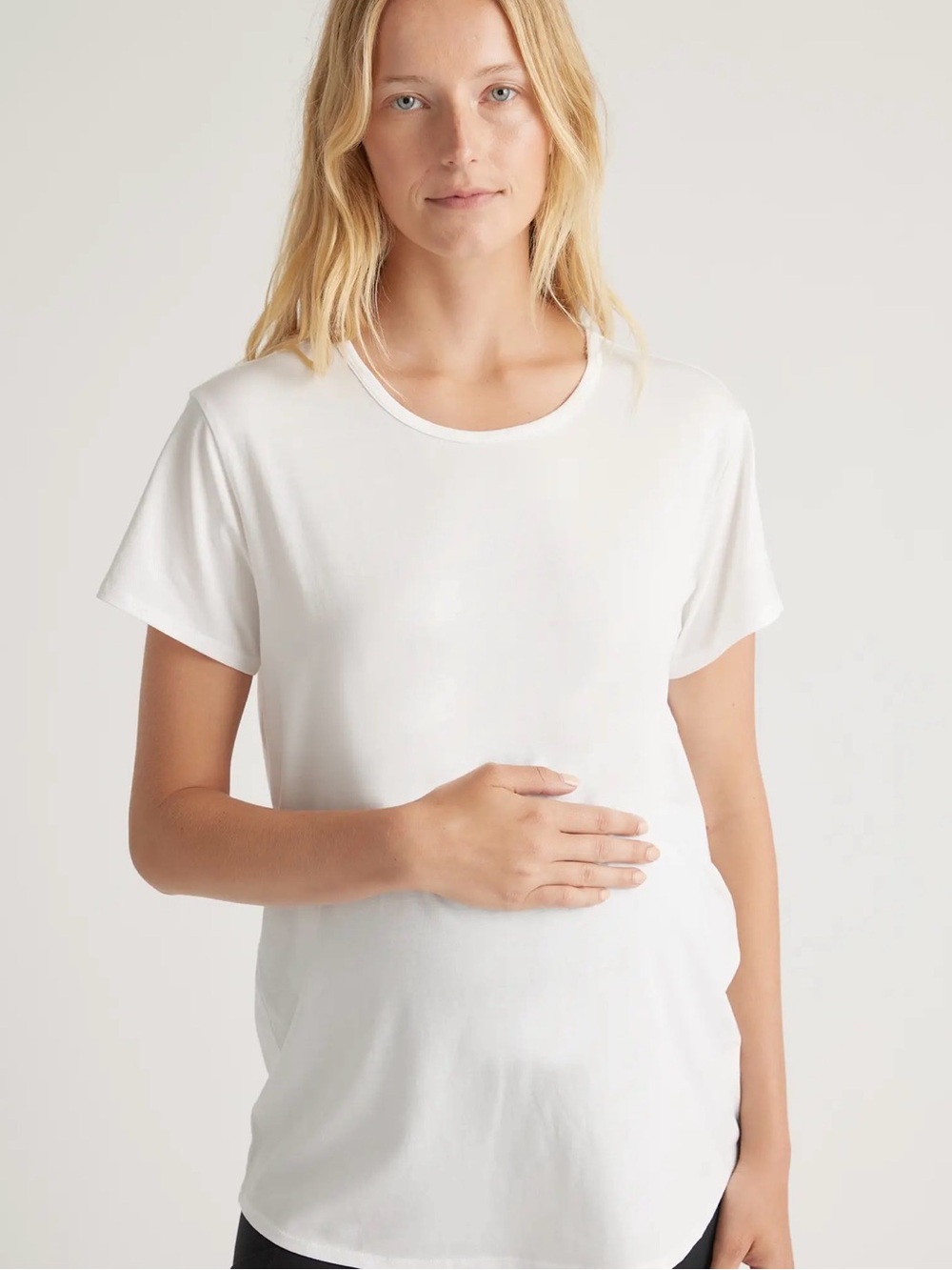 Quince Cotton Modal Maternity Crew Neck in White Size Small